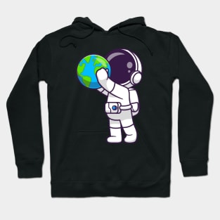 Cute Astronaut Holding Earth Globe Cartoon Hoodie